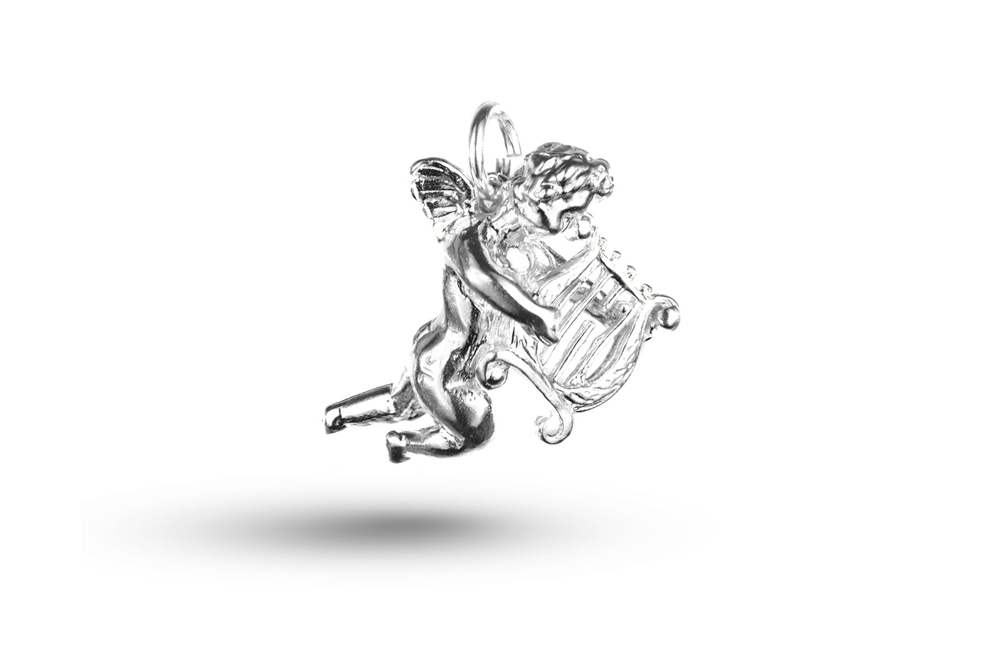 White gold Cupid with Harp charm.