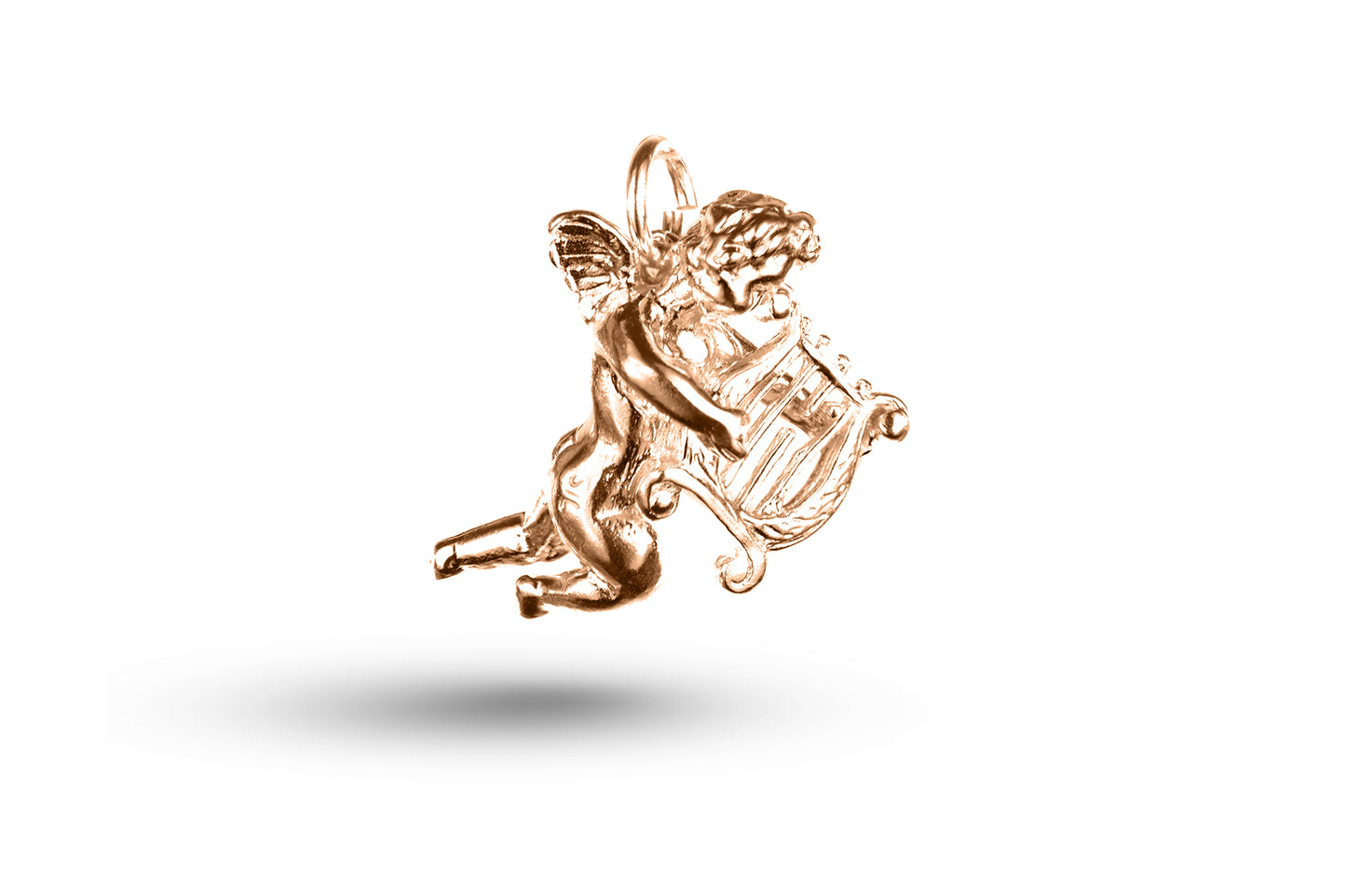 Rose gold Cupid with Harp charm.