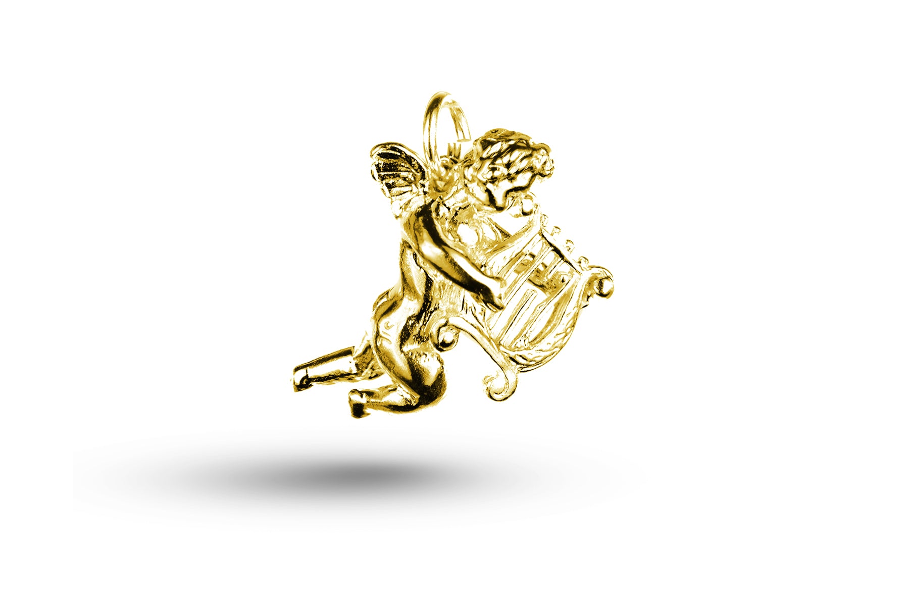 Yellow gold Cupid with Harp charm.