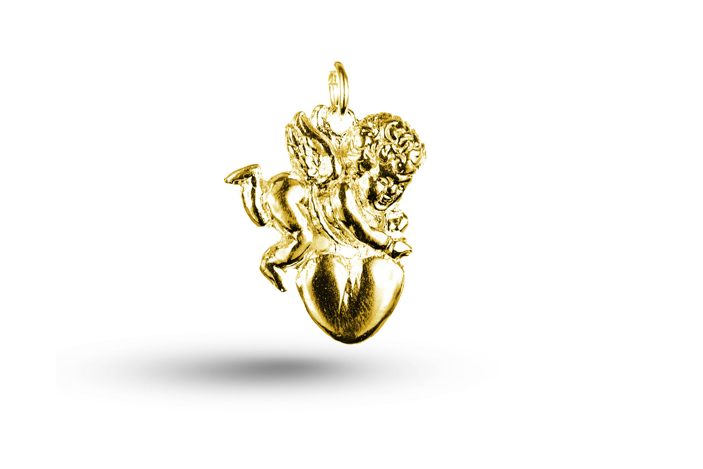 Yellow gold Cupid and Heart charm.