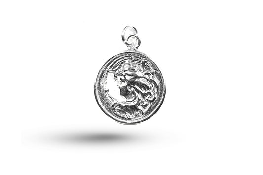 Luxury white gold Art Nouveau round lady charm.