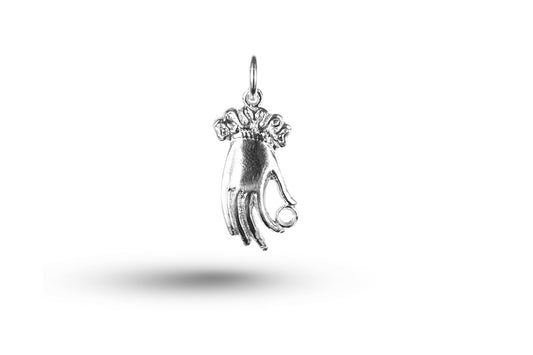 Luxury white gold Art Nouveau hand with ring charm.