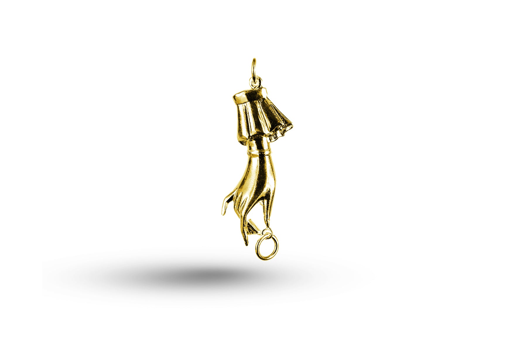 Luxury yellow gold Art Nouveau hand holding ring charm.