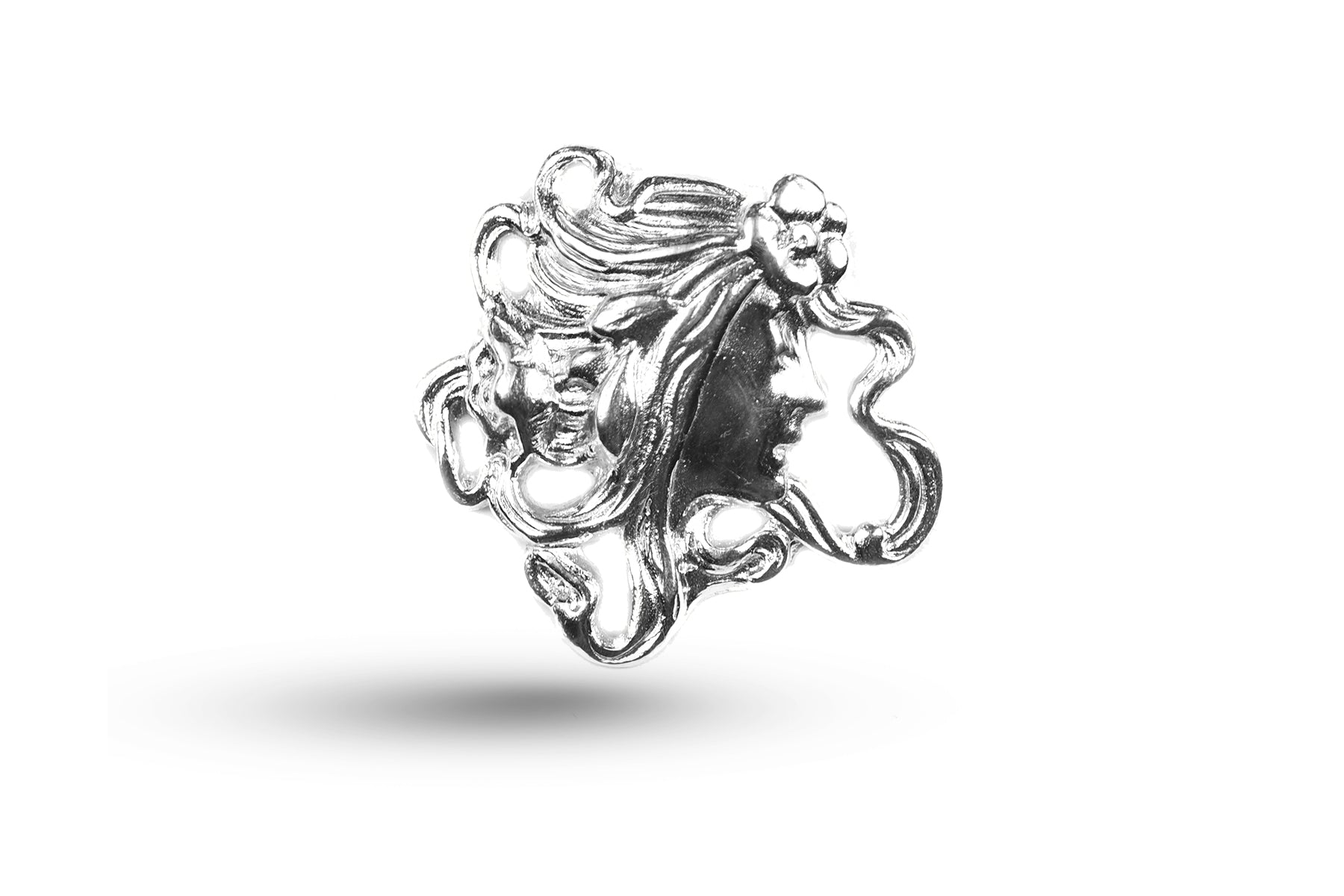 Luxury white gold Art Nouveau long haired lady charm.