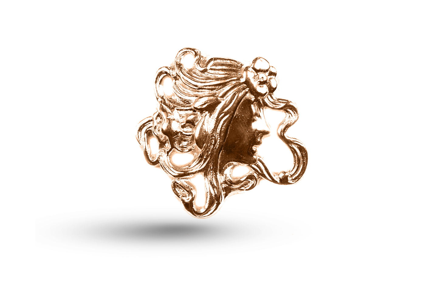Luxury rose gold Art Nouveau long haired lady charm.