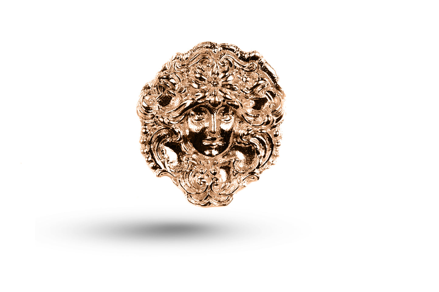 Luxury rose gold Art Nouveau embossed face pendant.