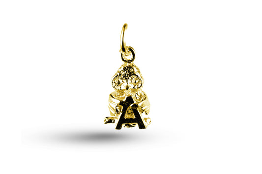 Yellow Gold Owl Alphabet Letter A Charm