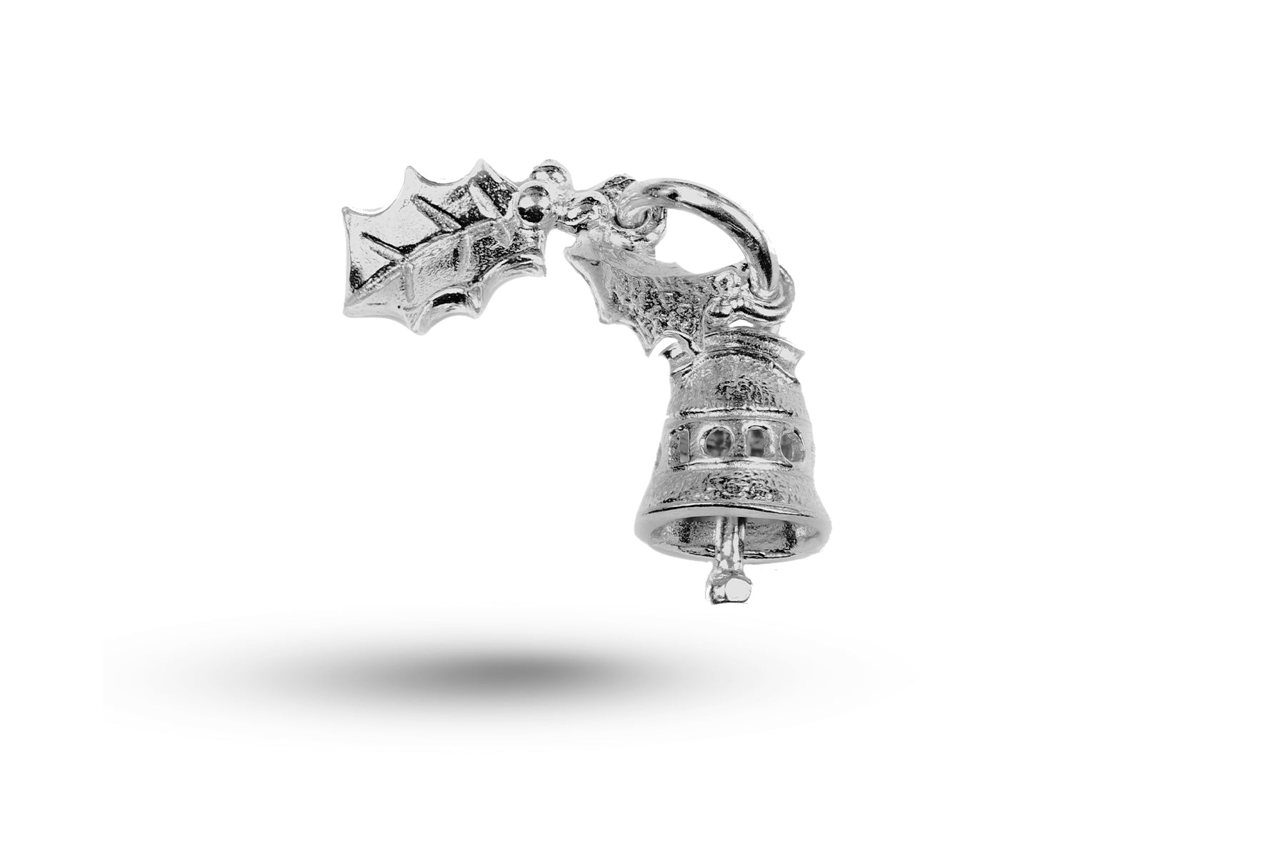 Luxury white gold Bell and Hollies Christmas charm.