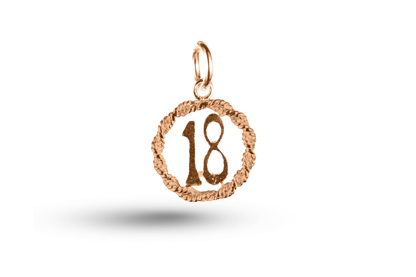 Luxury rose gold Birthday 18 in Fancy Circle charm.