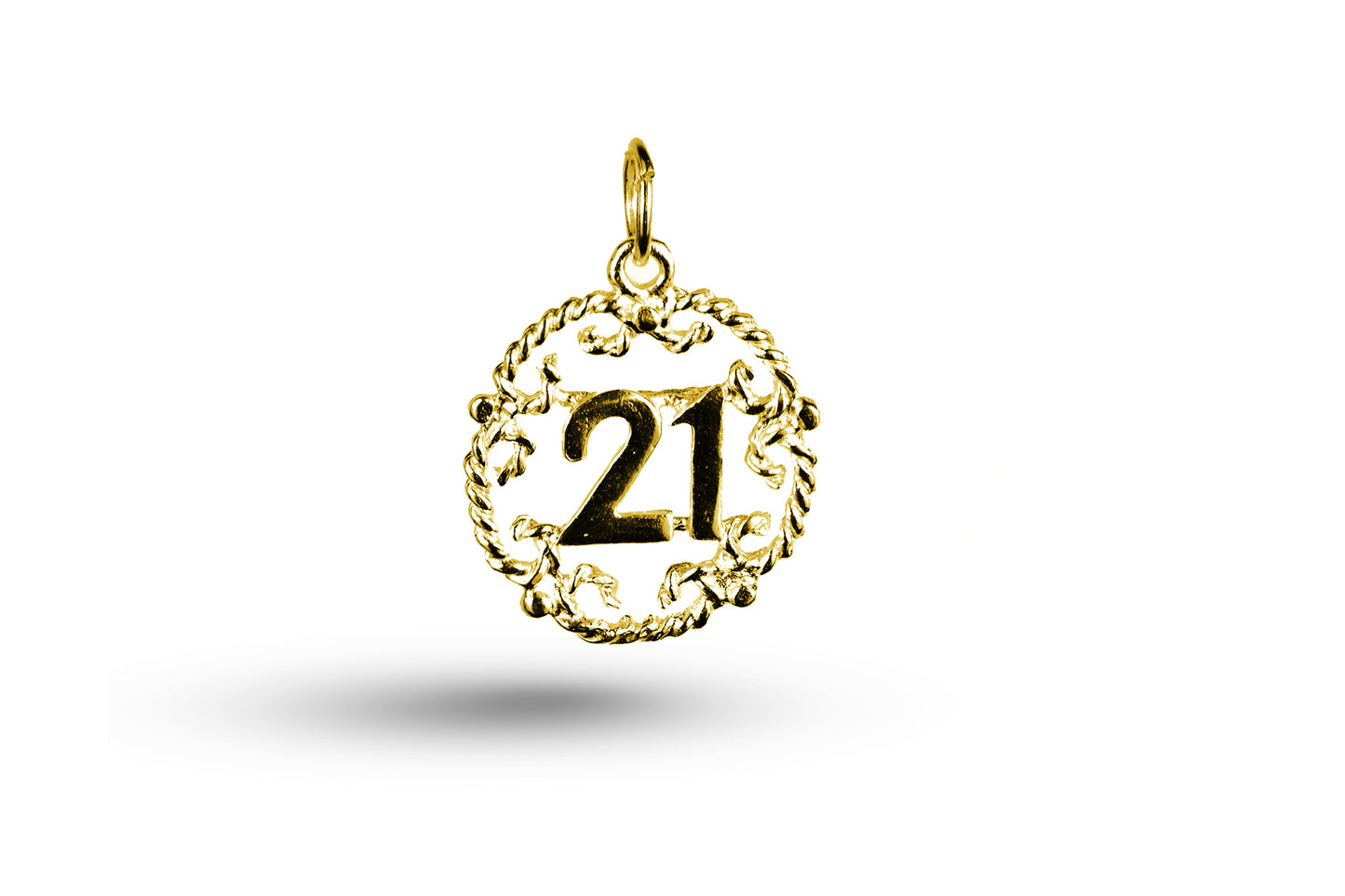 Luxury yellow gold Birthday 21 in Ornate Circle charm.