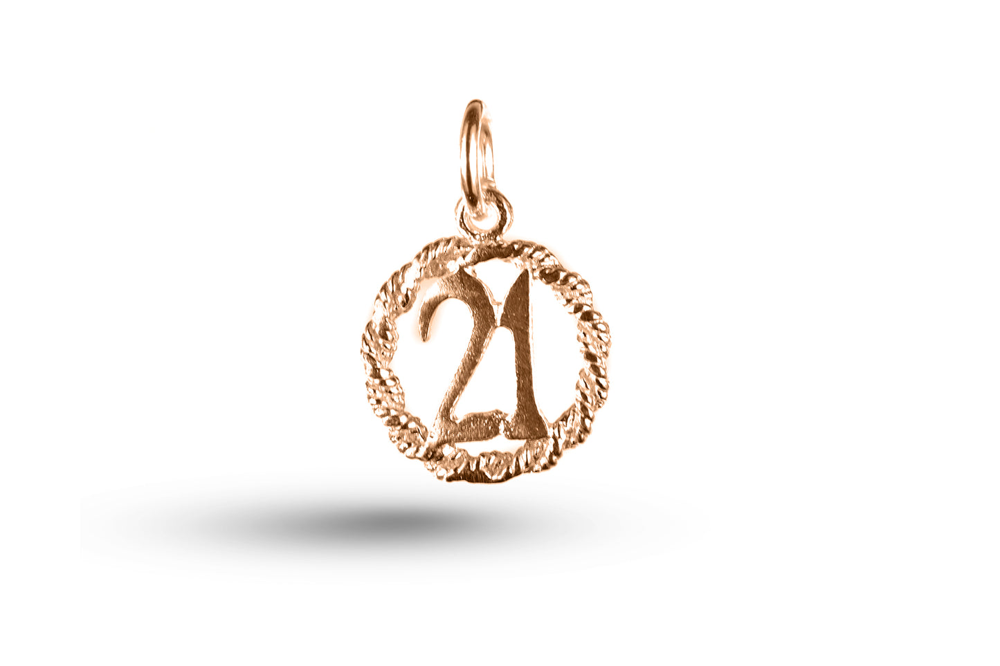 Luxury rose gold Birthday 21 in Fancy Circle charm.