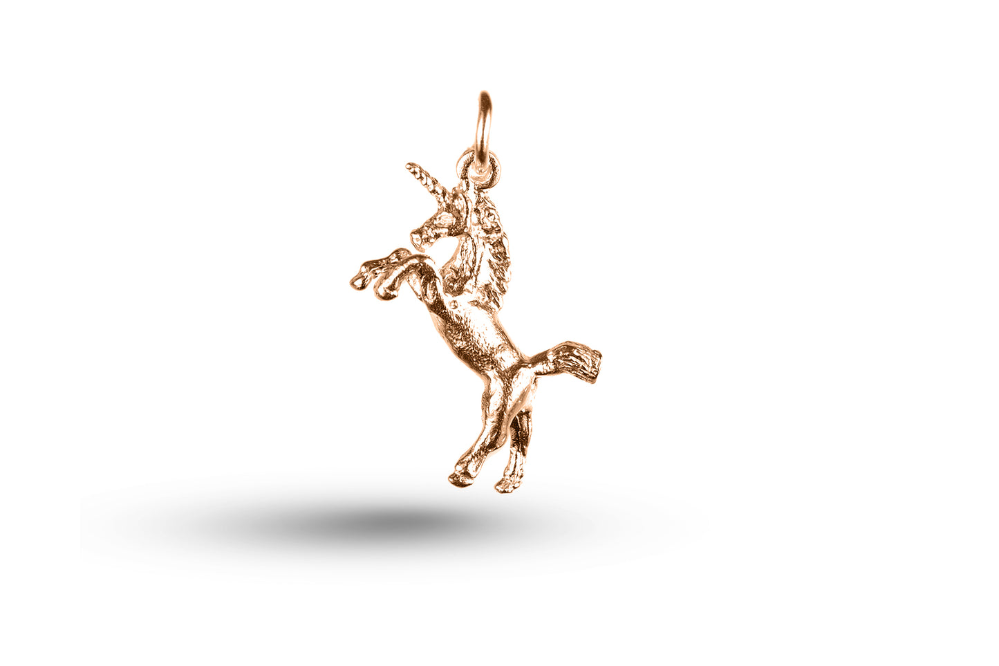 Rose gold Rearing Unicorn charm.