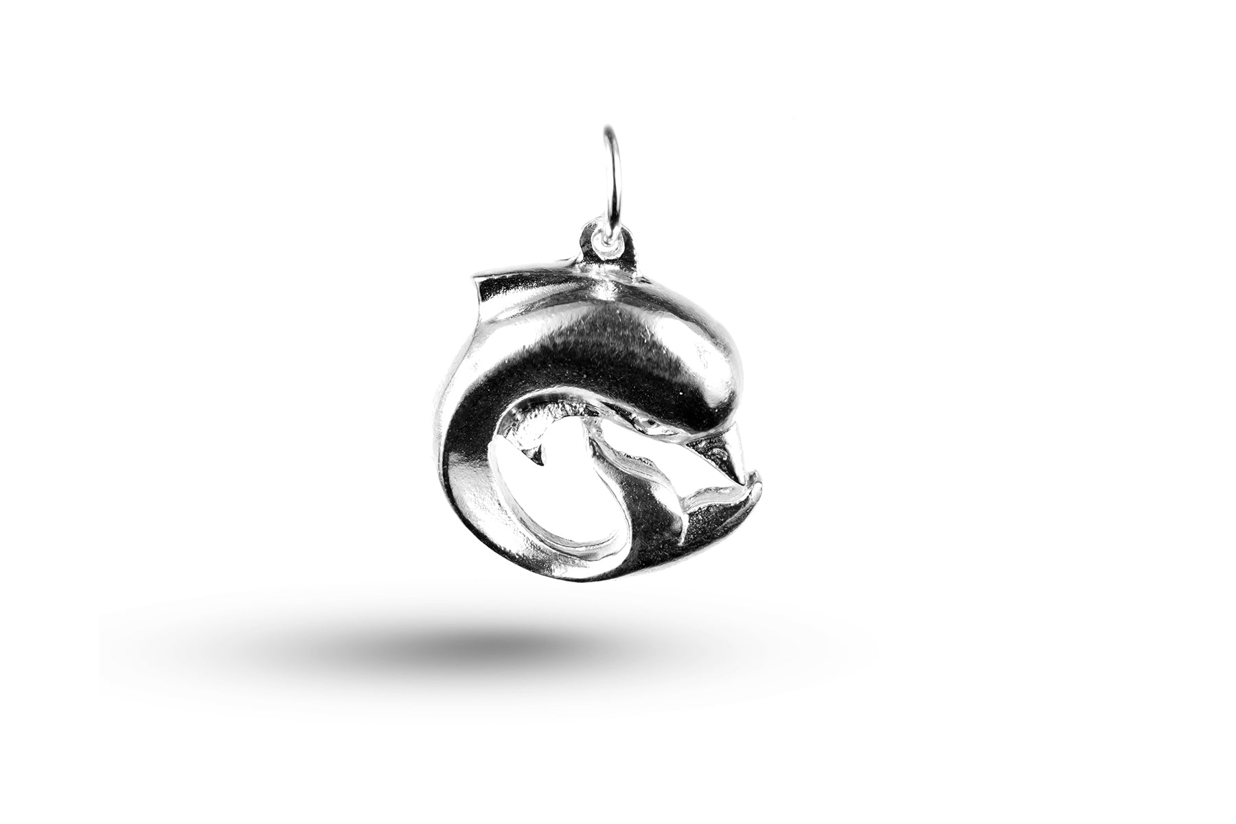 White gold Curled Dolphin charm. 