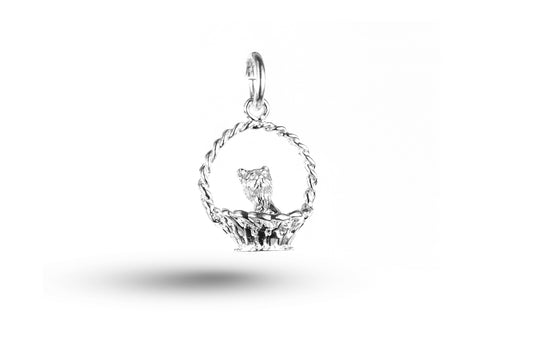 White gold Kitten in Basket charm.