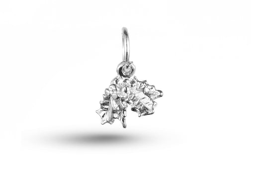 White gold Christmas Holly Leaves charm.