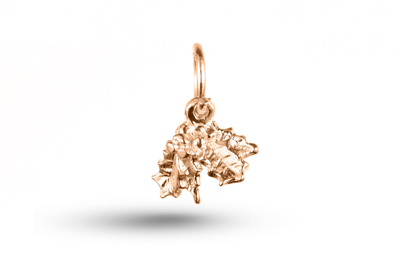 Rose gold Christmas Holly Leaves charm.