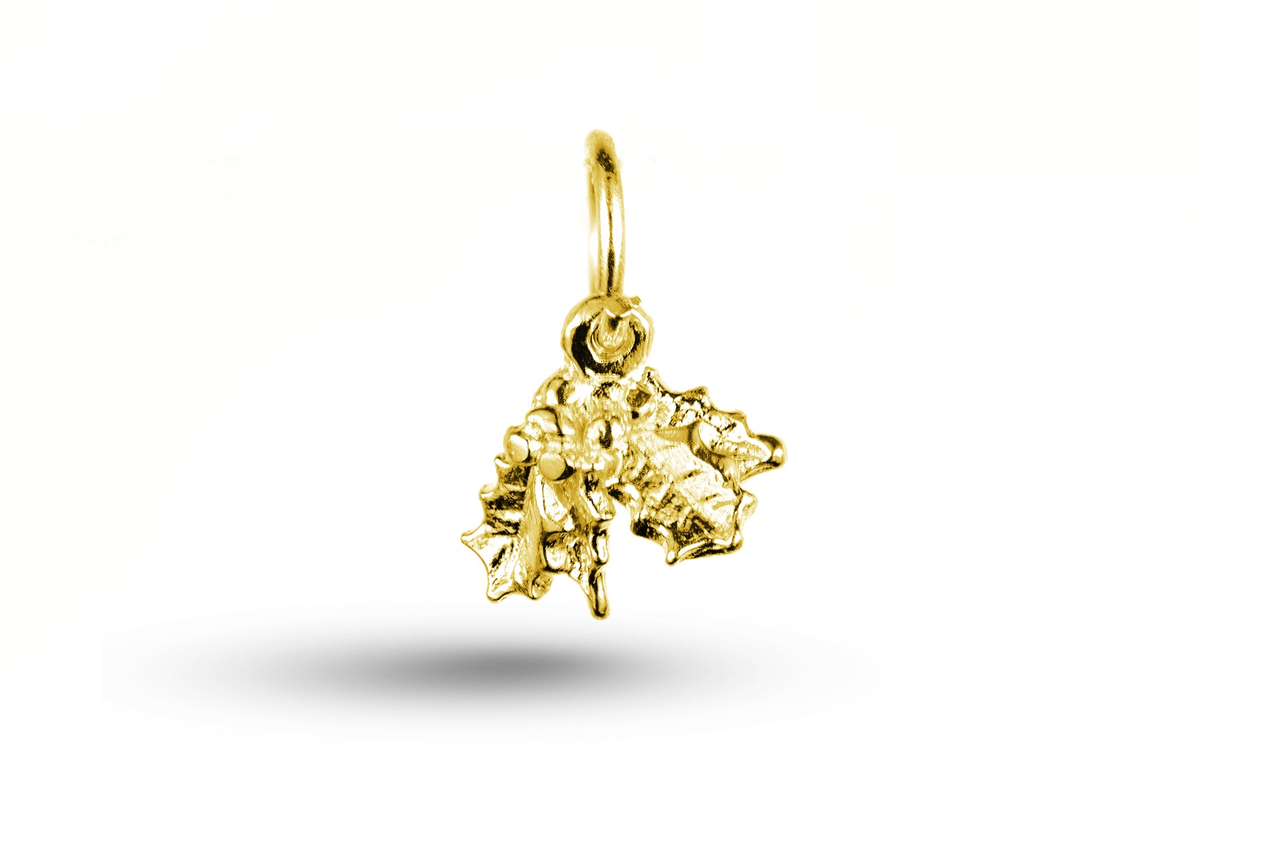 Yellow gold Christmas Holly Leaves charm.