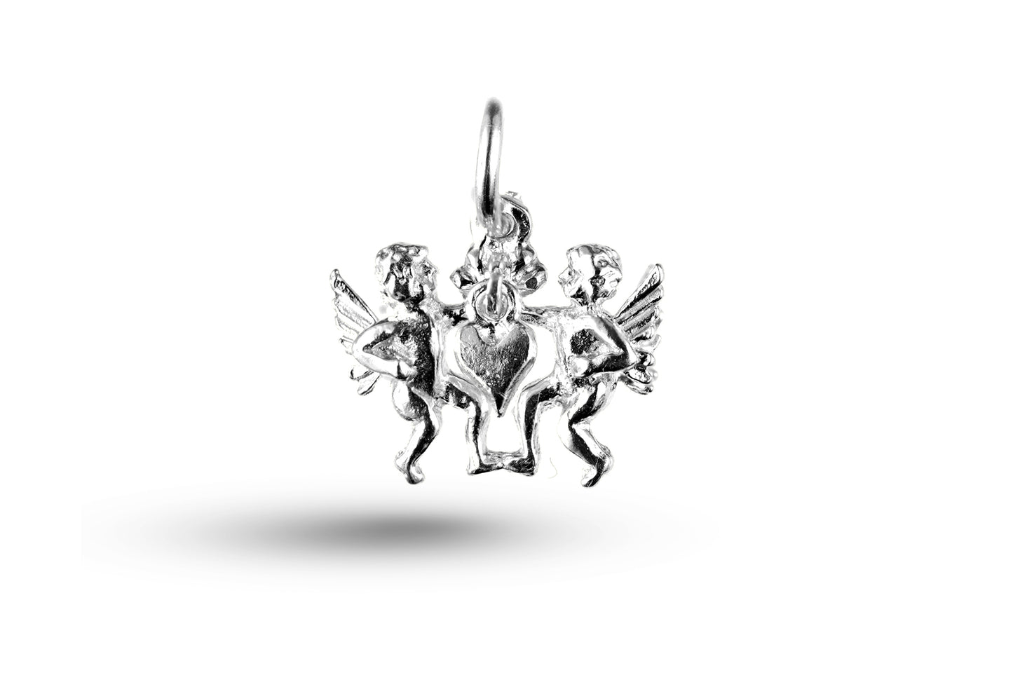 White gold Double Cupid and Heart charm.