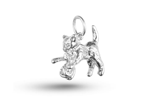 Luxury white gold Cat and Ball of Wool charm.