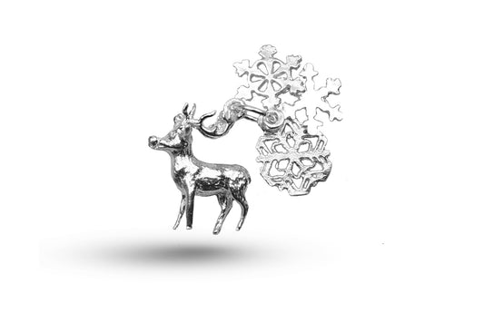 White gold Reindeer and Snowflake charm.