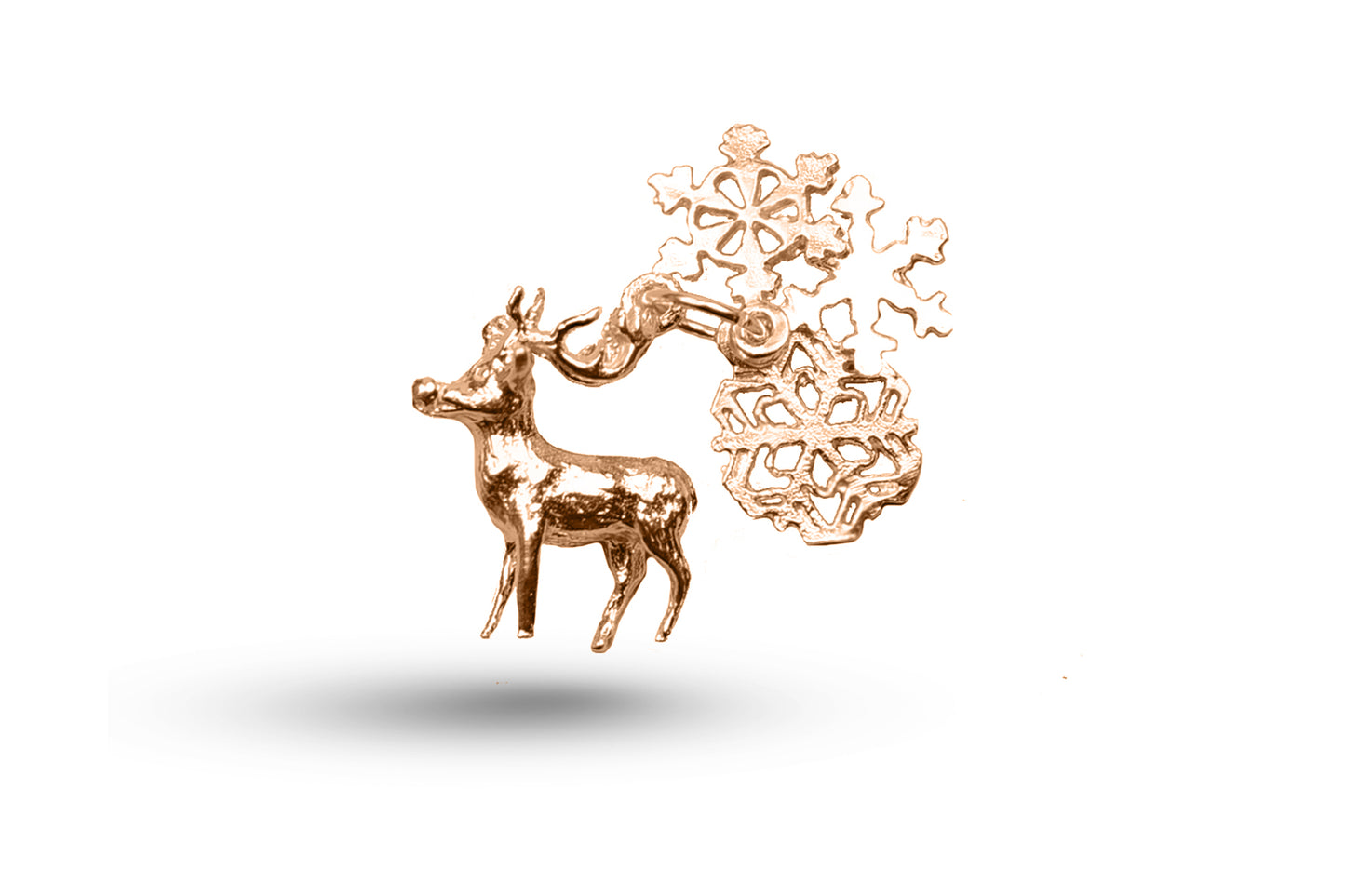 Rose gold Reindeer and Snowflake charm.