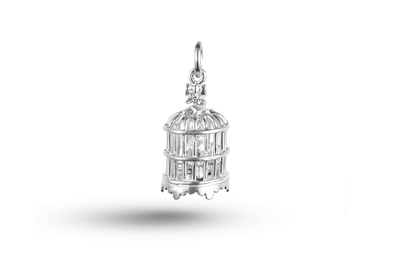 Luxury white gold Bird in Opening Cage charm.
