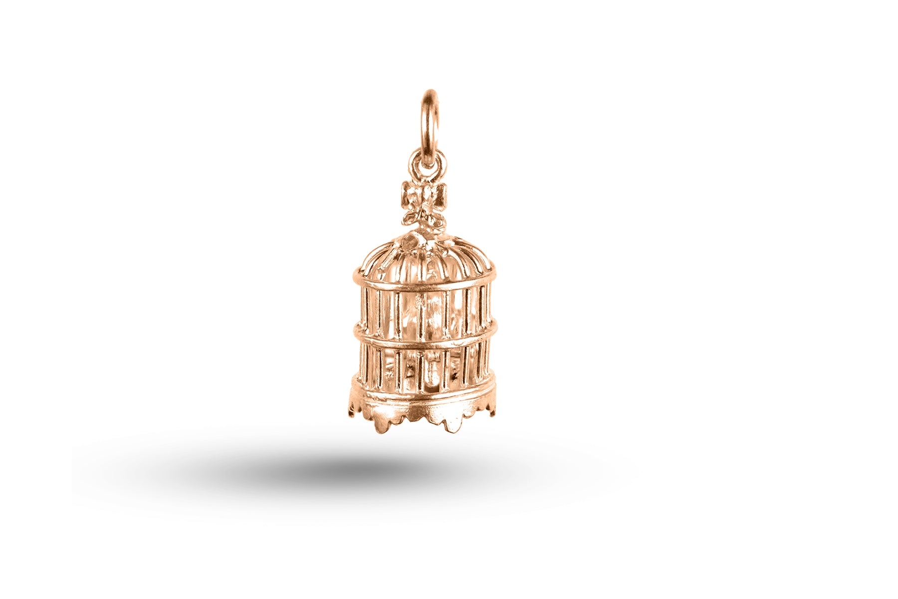 Luxury rose gold Bird in Opening Cage charm.