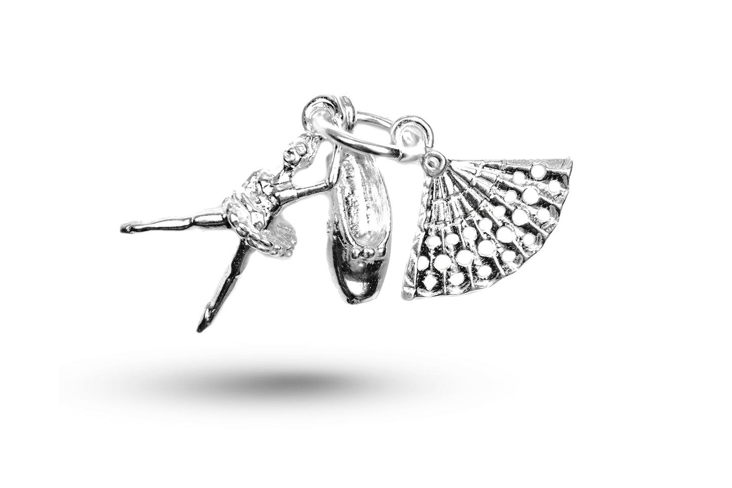 White gold Fan Dancer and Ballet Shoe charm.
