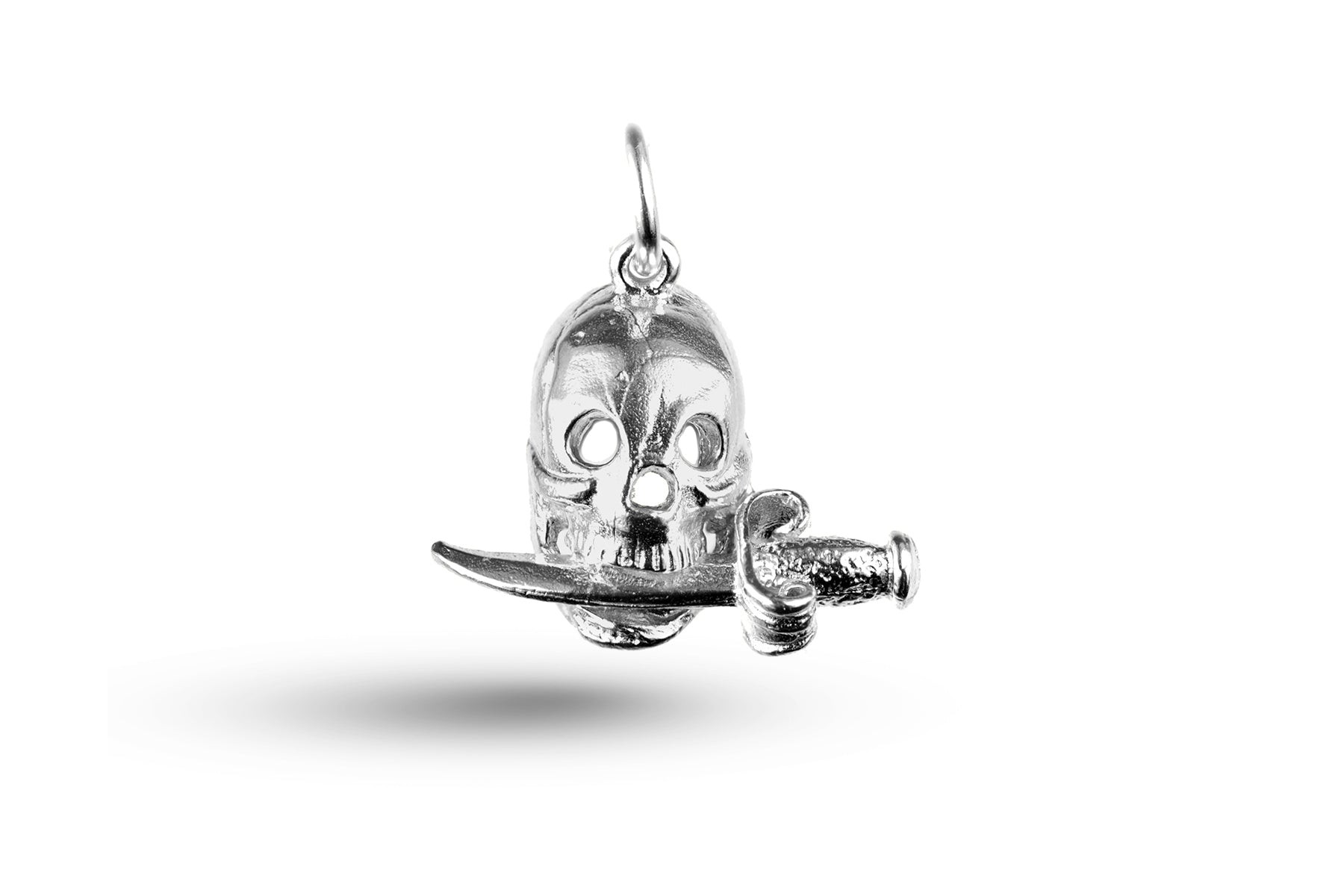 White gold Skull with Dagger in Mouth charm.