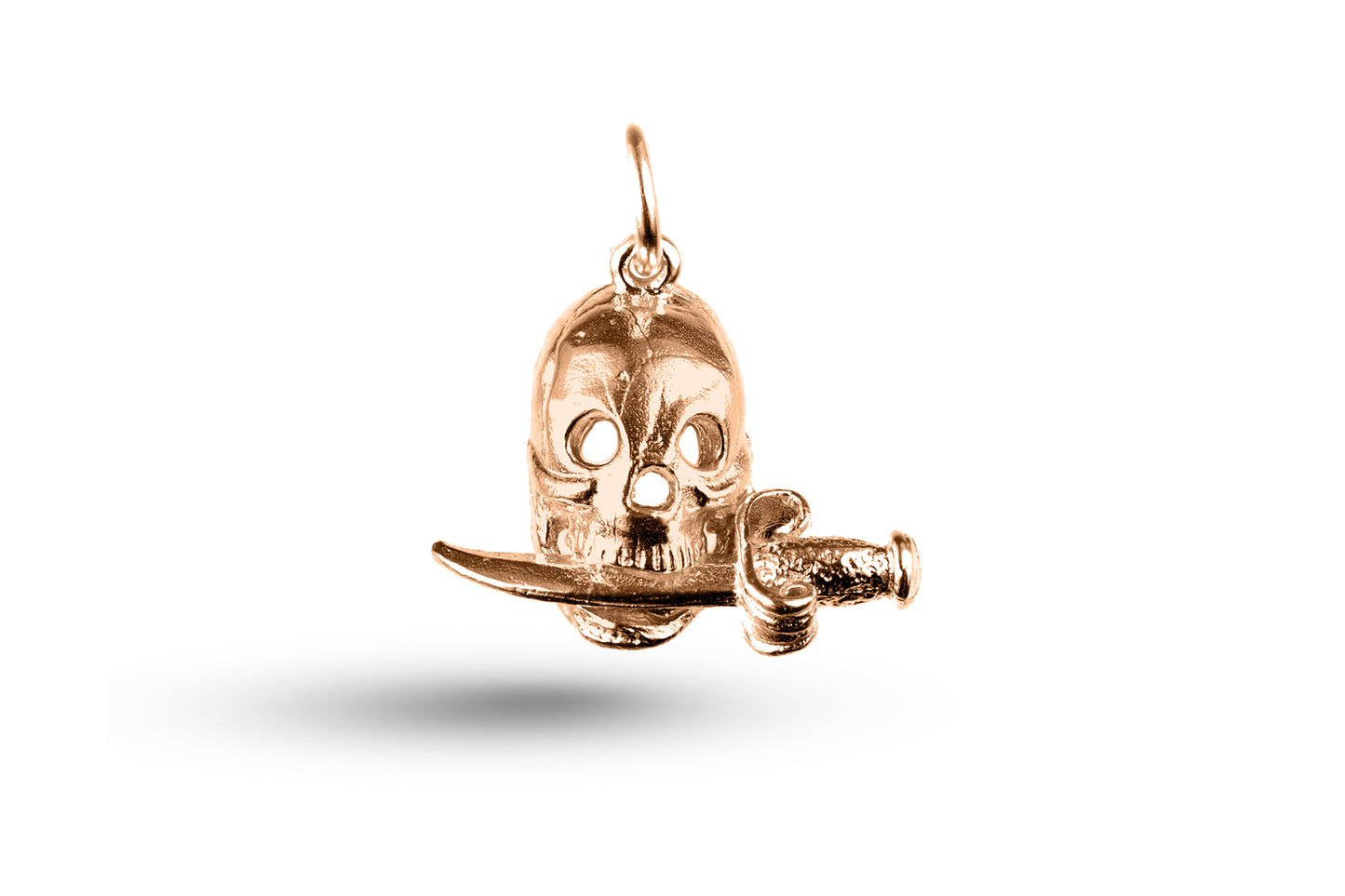 Rose gold Skull with Dagger in Mouth charm.