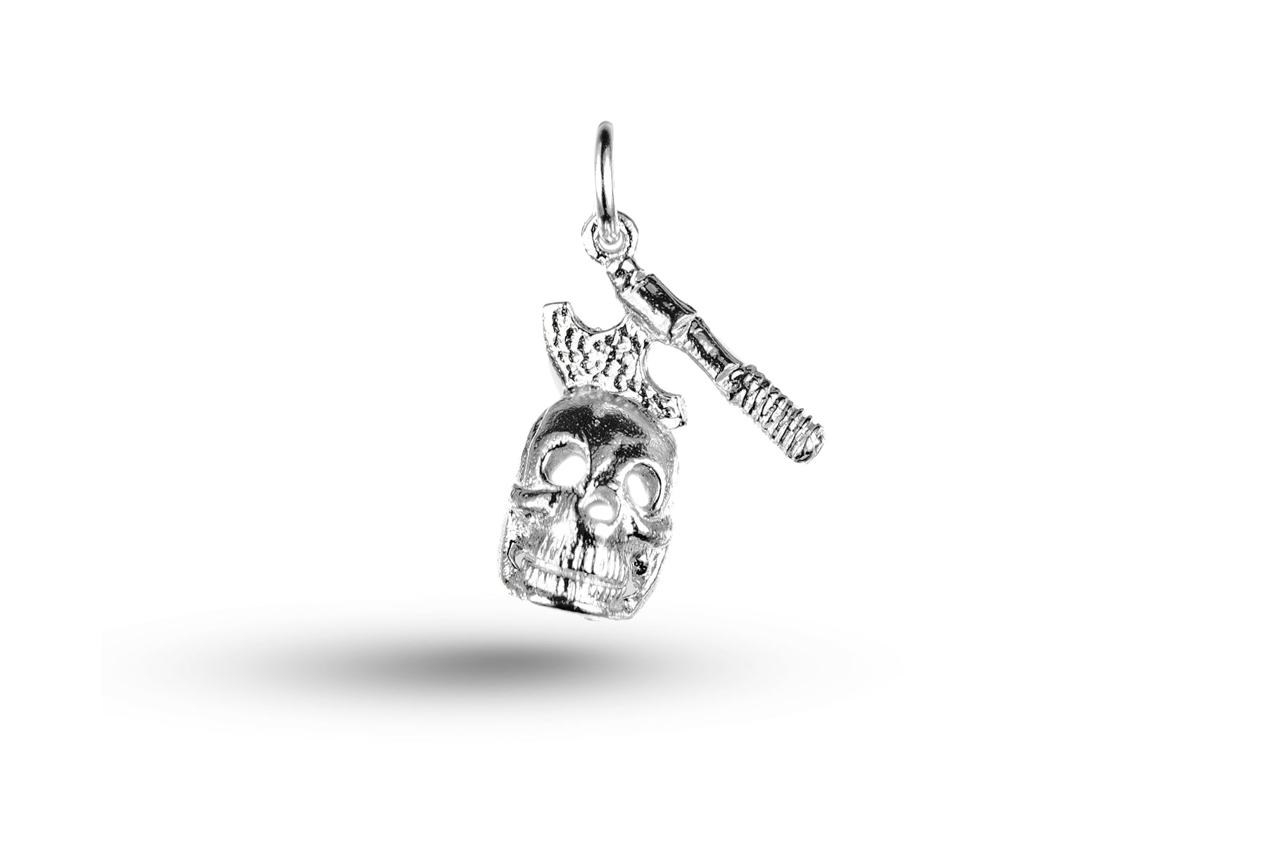 White gold Skull with Axe in Head charm.