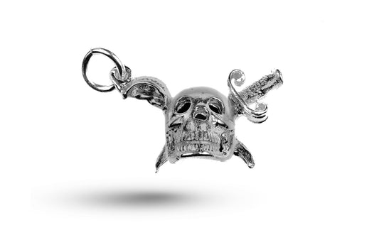 White gold Skull with Cutlass and Dagger charm.
