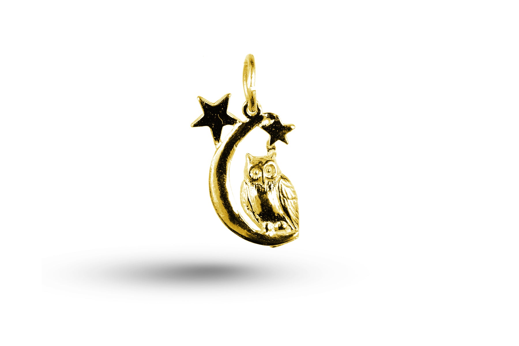 Yellow gold Owl in the Moon charm.