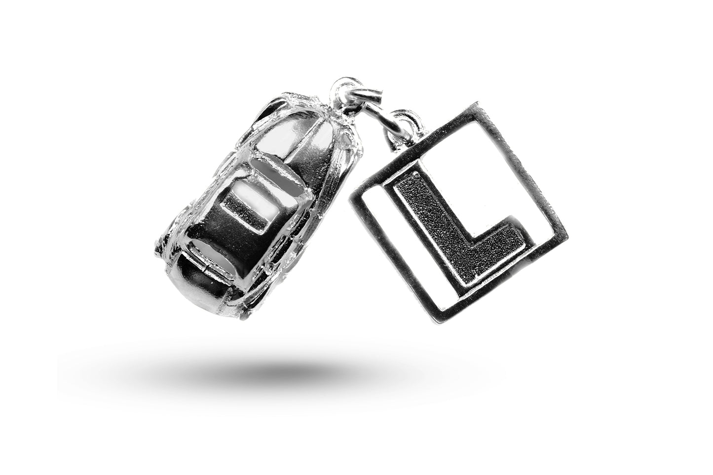 Luxury white gold Car and L Plate charm.