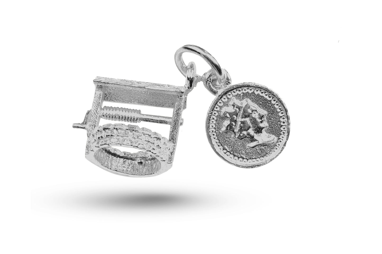 White gold Coin and Wishing Well charm.