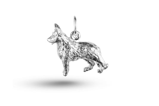 Luxury white gold Alsation dog charm.