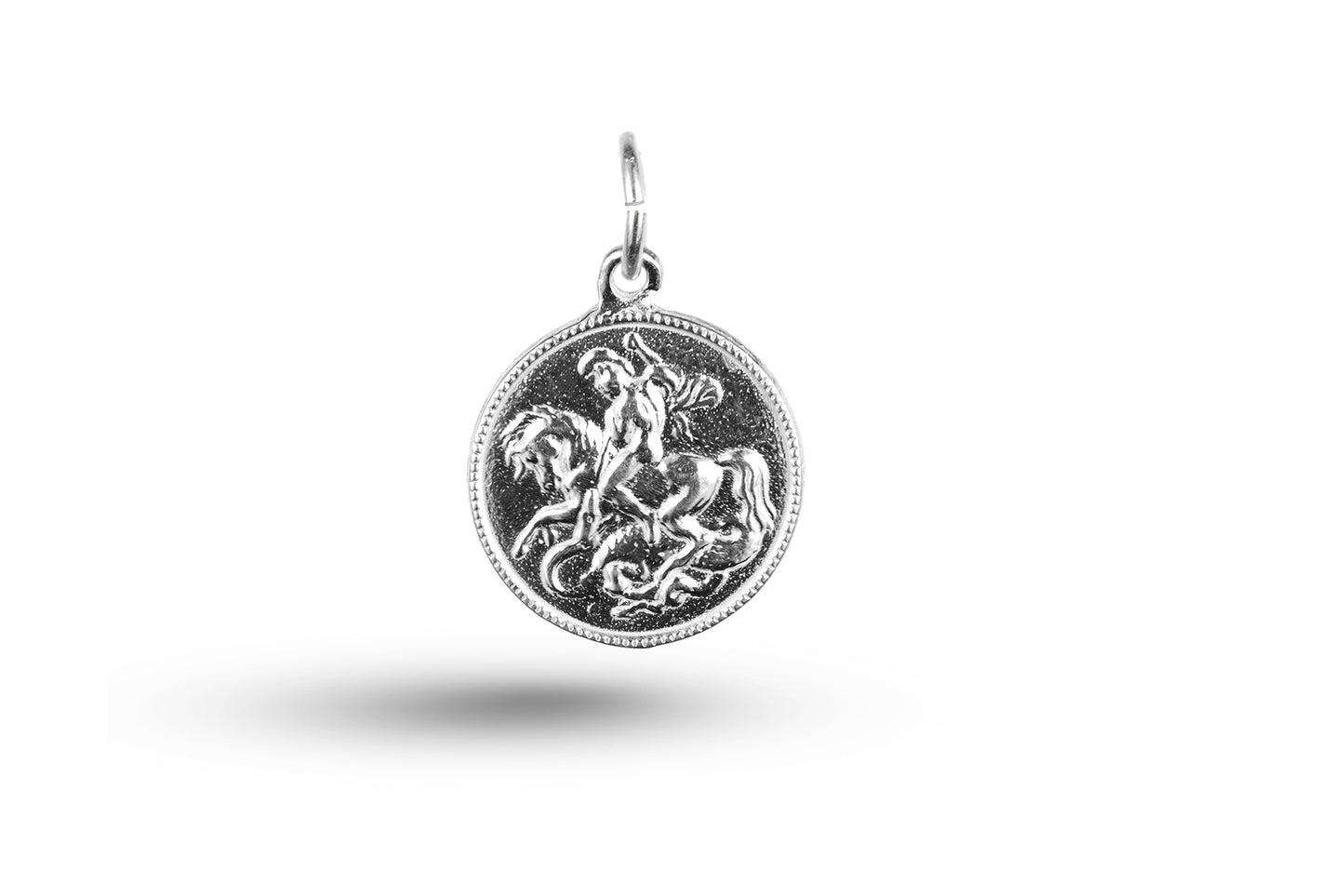 White gold St George and the Dragon charm.