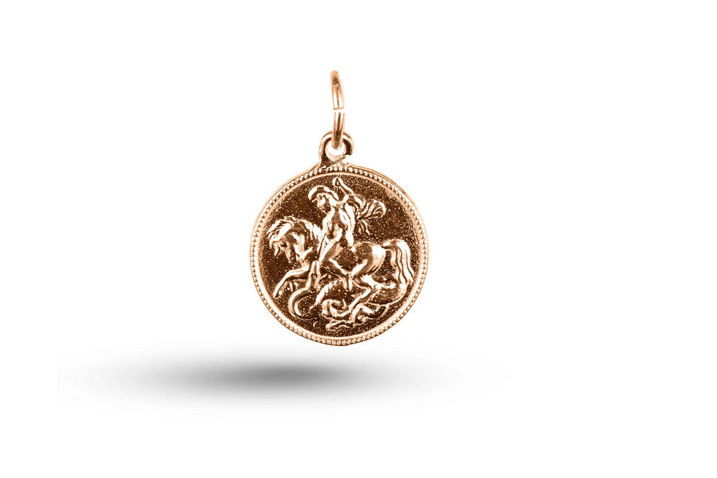 Rose gold St George and the Dragon charm.