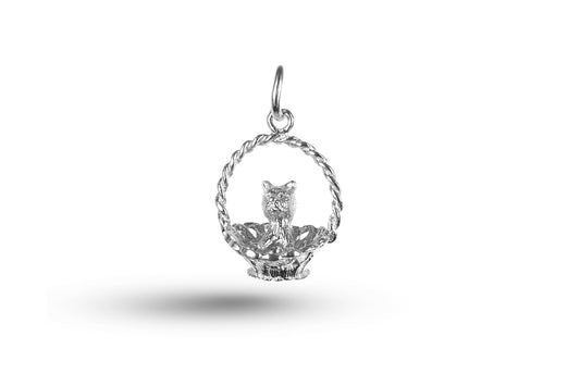 White gold Kitten in Basket charm.