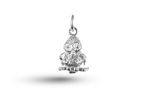 White gold Owl on Log charm.