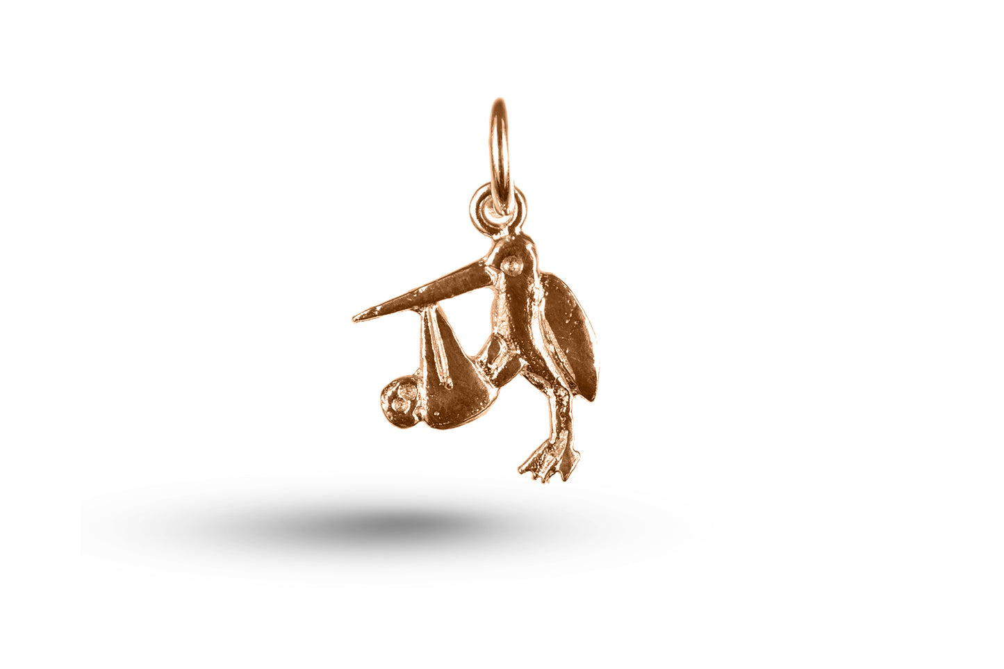 Luxury rose gold Cartoon Stork and Baby charm.