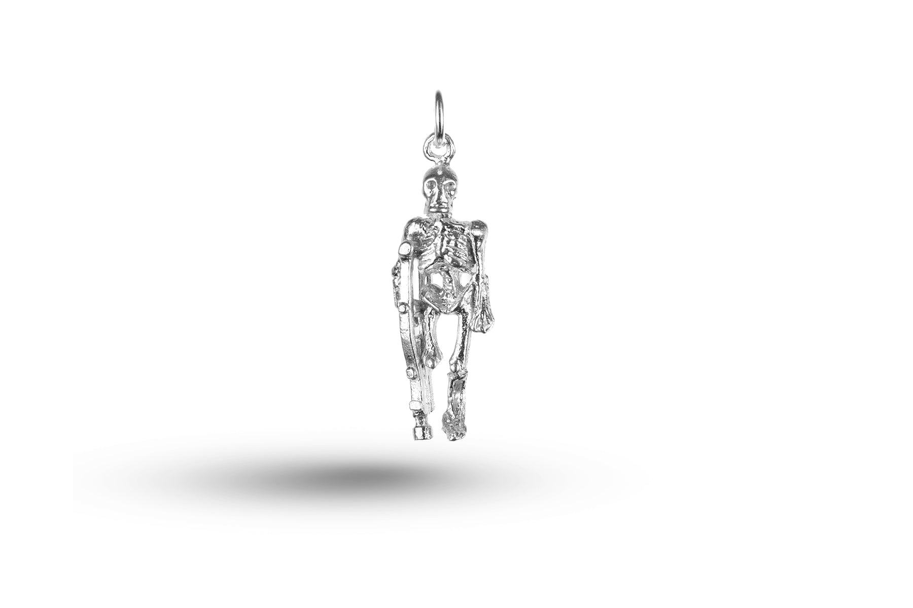 Luxury white gold 1 Legged Skeleton on Crutch Charm.